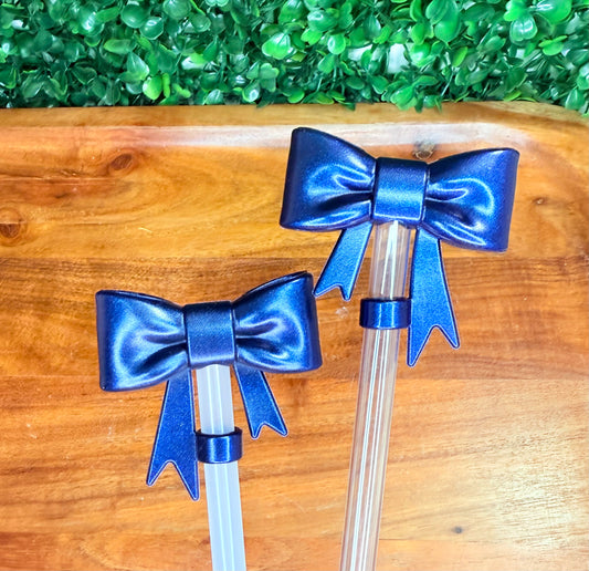 Opal Metallic Navy Strawtopper bow