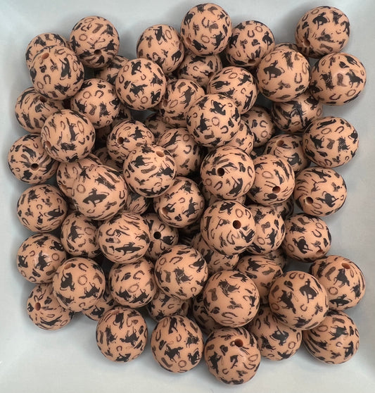 15mm Brown Saddle up printed beads EXCLUSIVE (pack of 5)