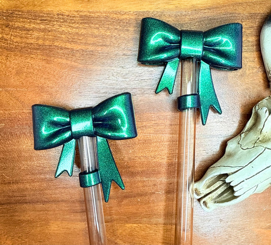Metallic Emerald strawtopper bow