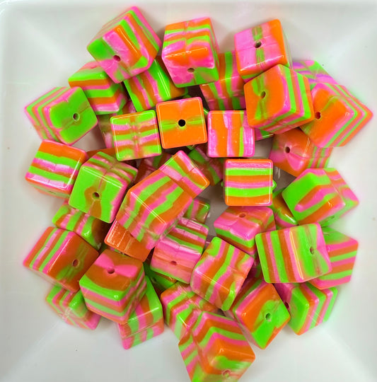 15mm orange/green swirl square beads