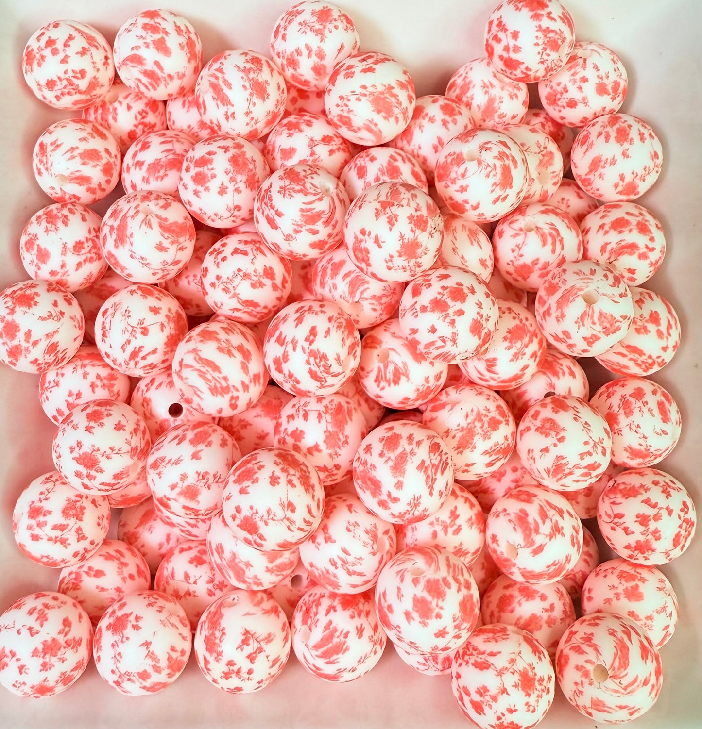 15mm Autumn Coral floral printed beads (pack of 5) Exclusive