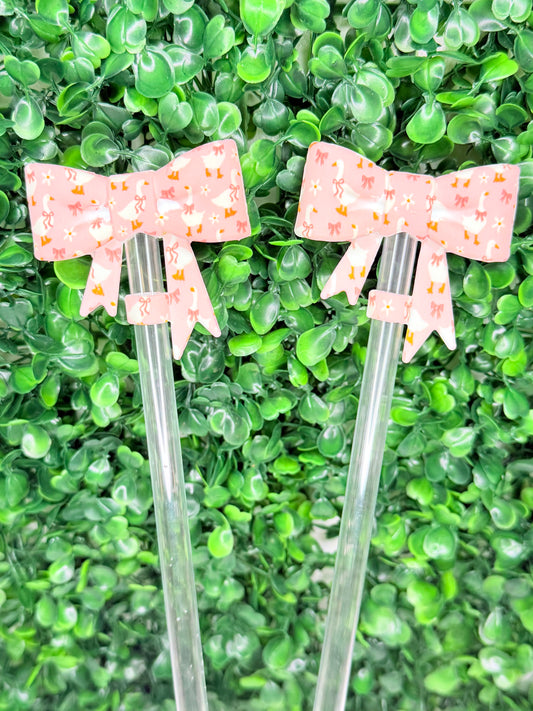 Pink Hailey Goose printed strawtopper bows •Exclusive•