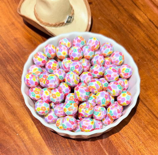 Retro Daisy printed beads (pack of 5)