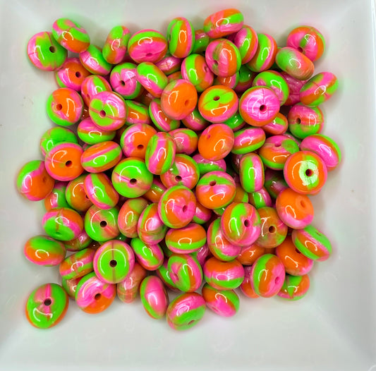 14 mm liquid Orange/Green swirl abacus (pack of 5)