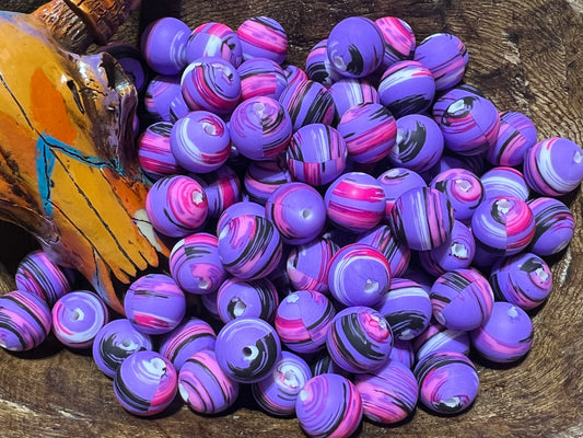 15mm purple pink swirl beads (pack of 5)