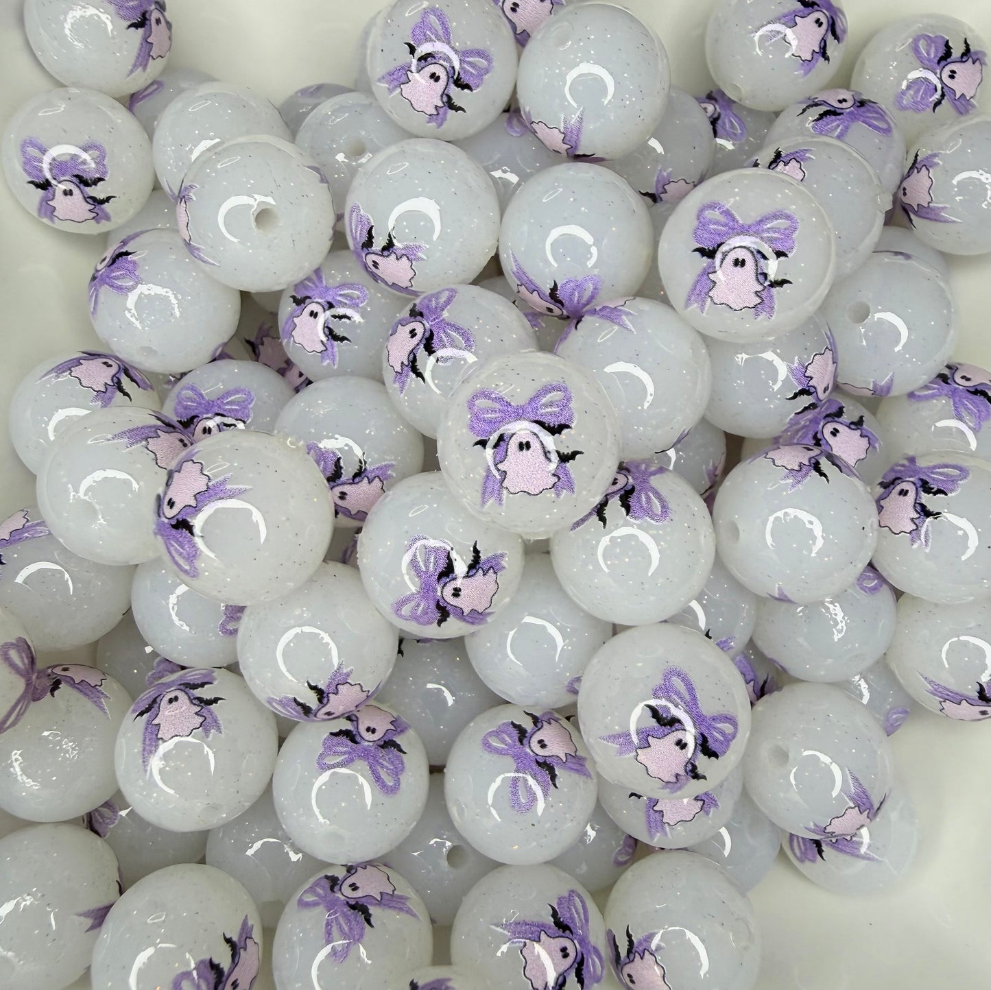 15mm Liquid Spooky season ghost printed beads (pack of 5) •Exclusive•