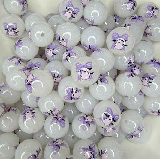 15mm Liquid Spooky season ghost printed beads (pack of 5) •Exclusive•