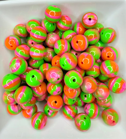 15mm liquid orange/green silicone beads