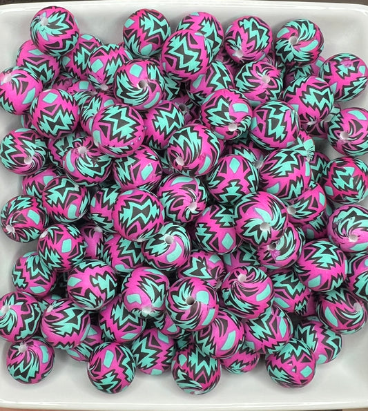 15mm Hot pink and teal Aztec beads EXCLUSIVE