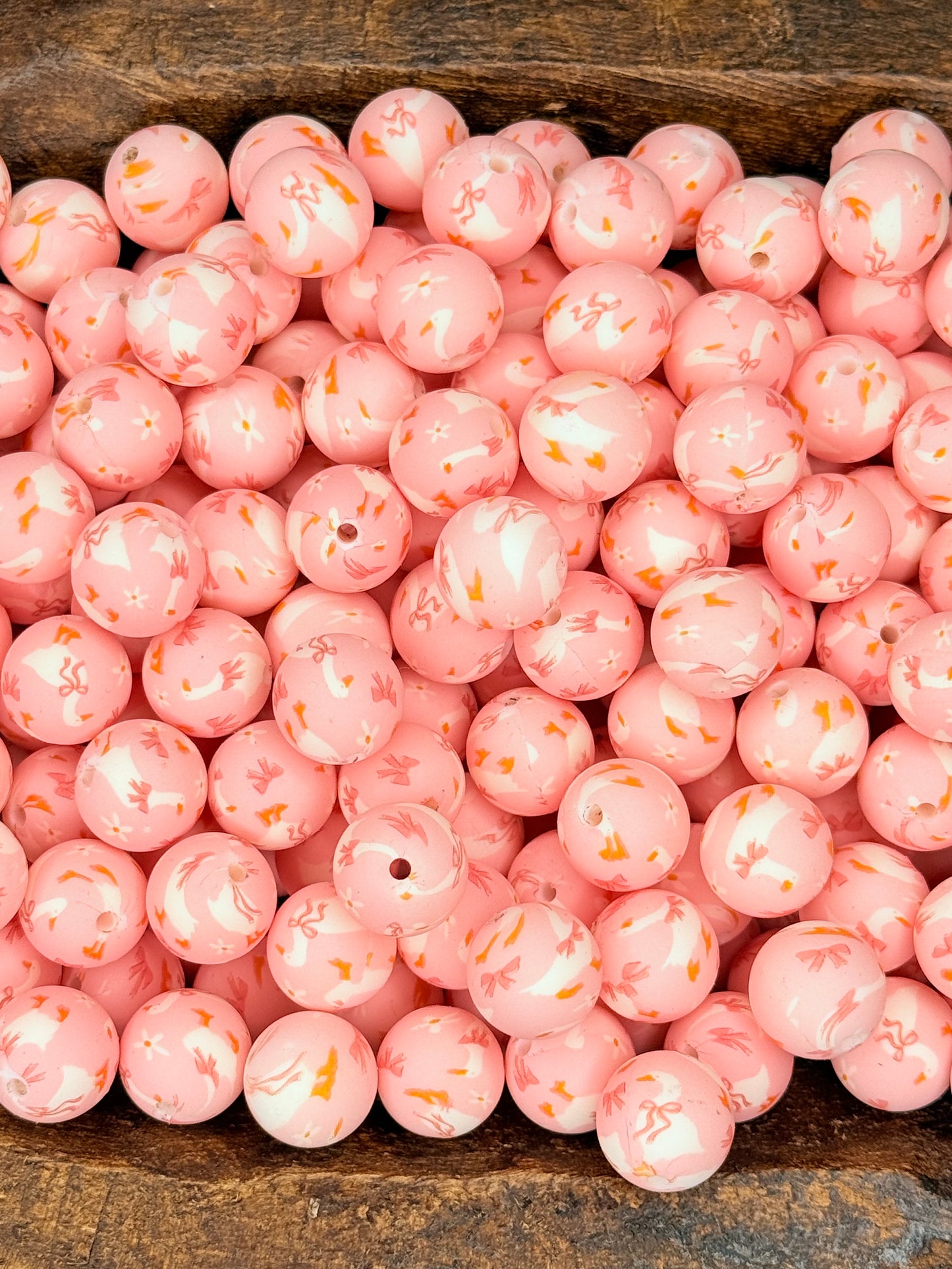 15mm Pink Goose printed beads •Exclusive•