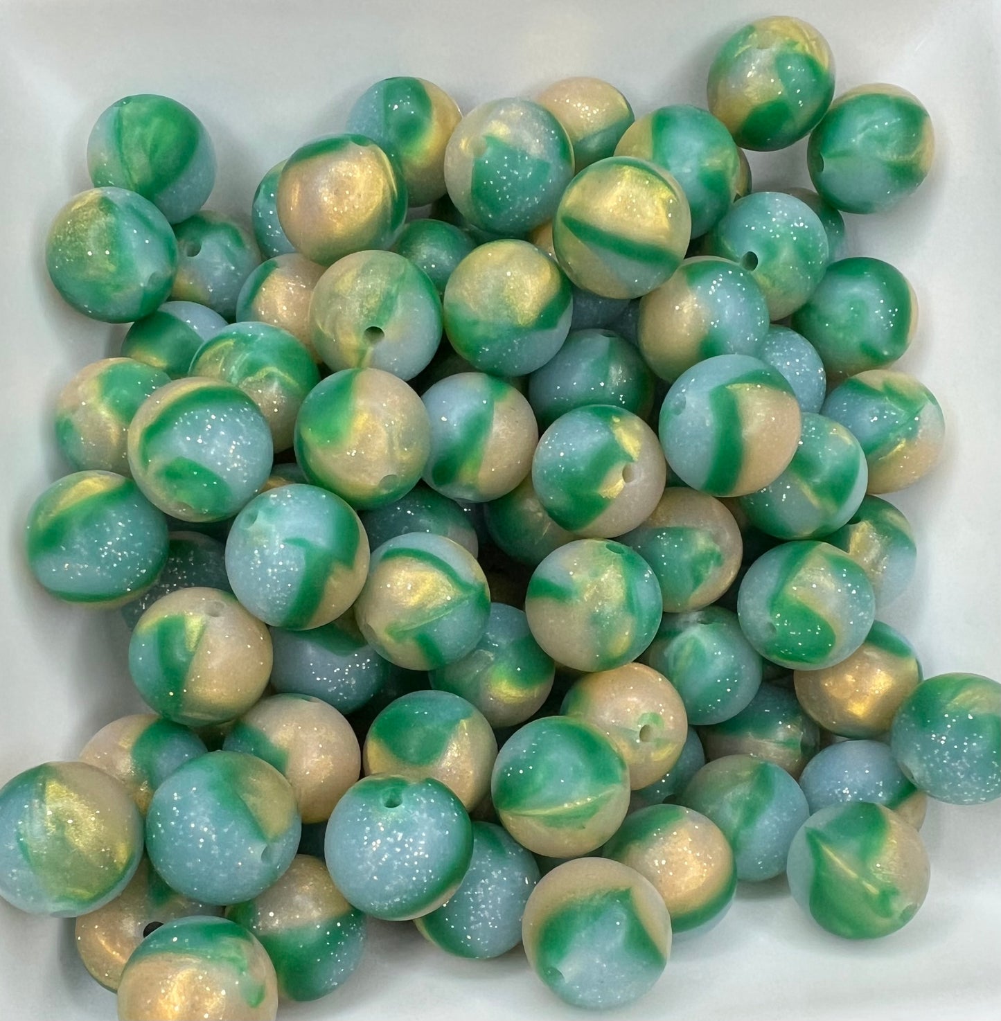 15mm Golden green swirl bead