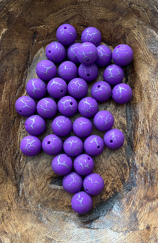 15mm Purple and silver marble beads (pack of 5)