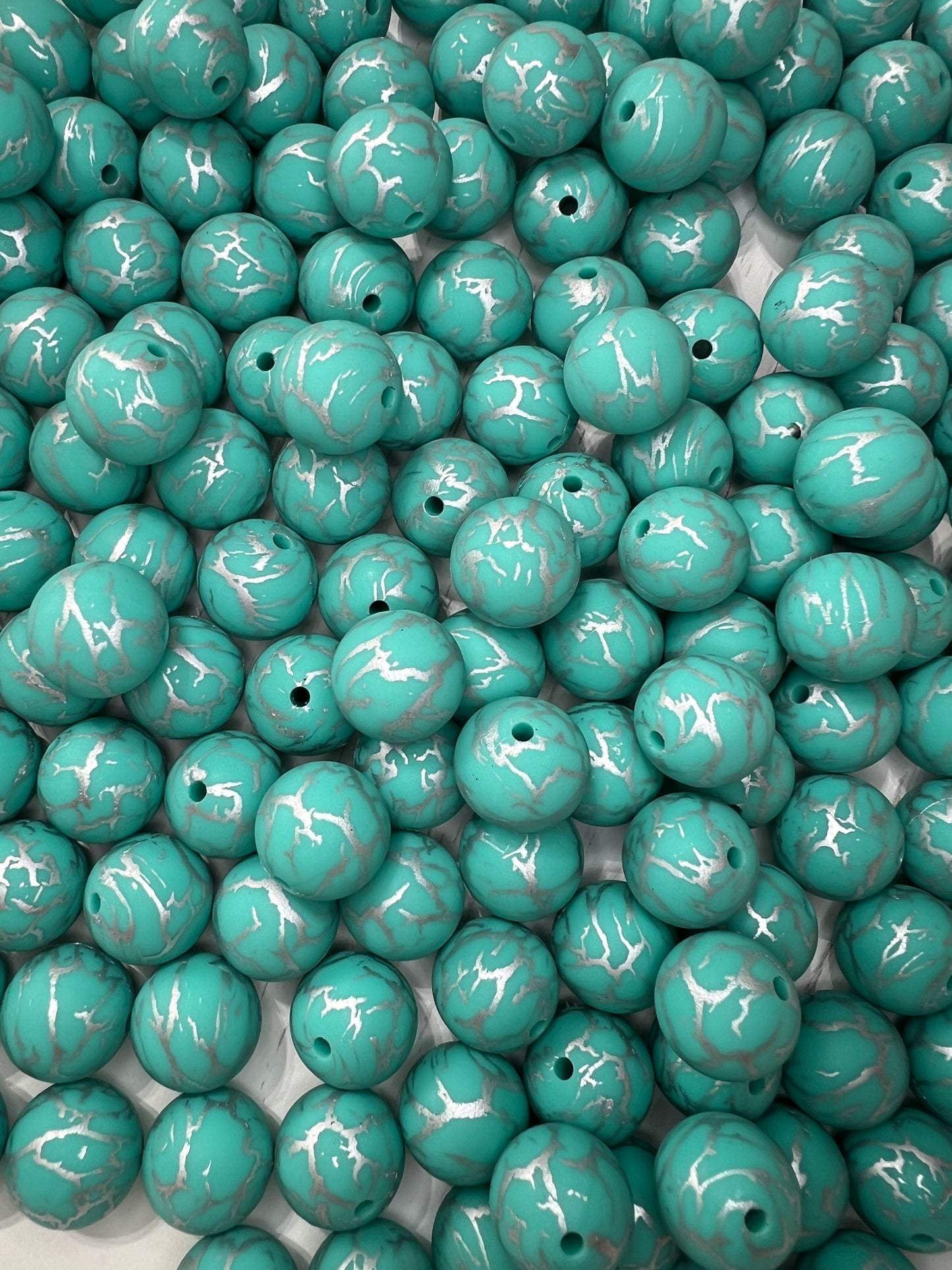 15mm light teal and silver marble (pack of 5)