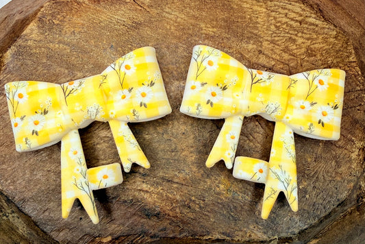 Yellow Plaid & Daisy strawtopper bows