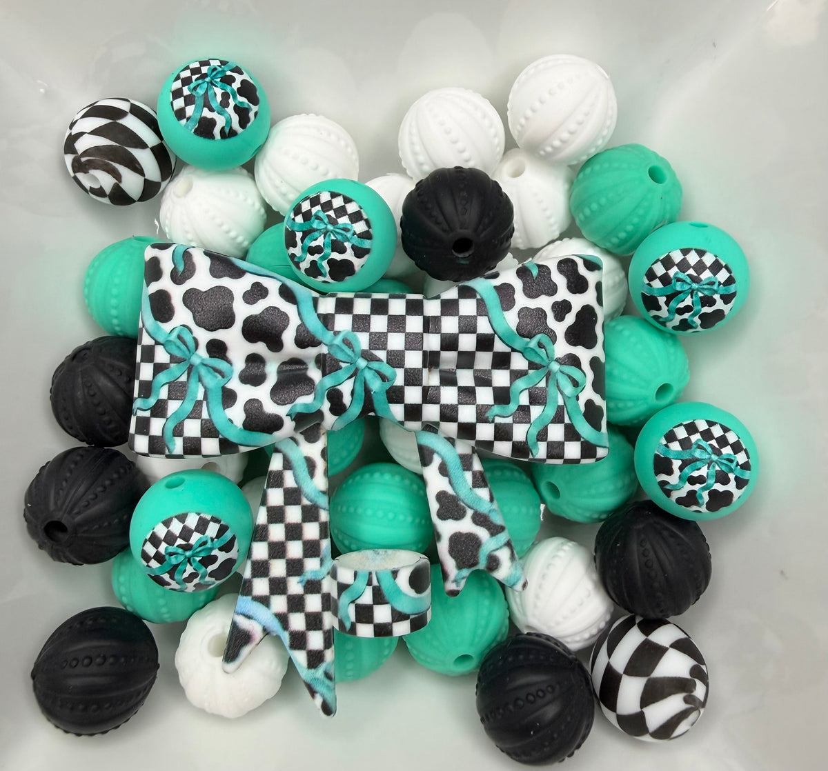 Teal cow charm strawtopper bow •Exclusive•