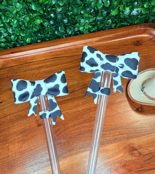 Cow print strawtopper bow