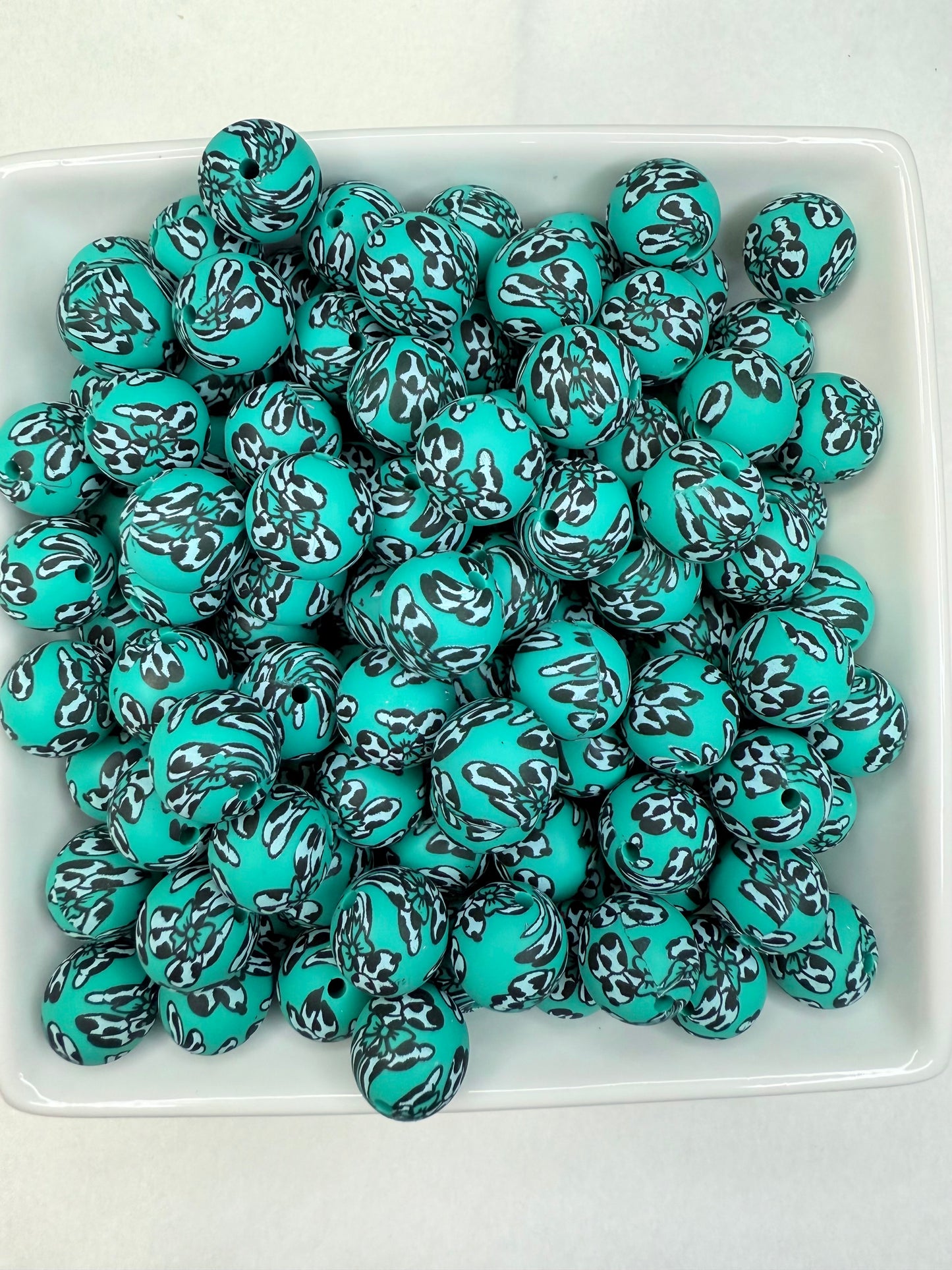 15mm Teal balloon dog printed beads (pack of 5) •Exclusive•
