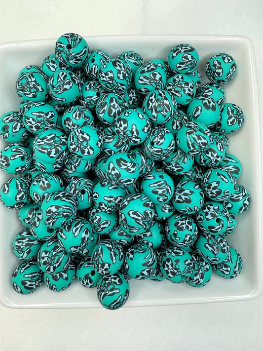 15mm Teal balloon dog printed beads (pack of 5) •Exclusive•