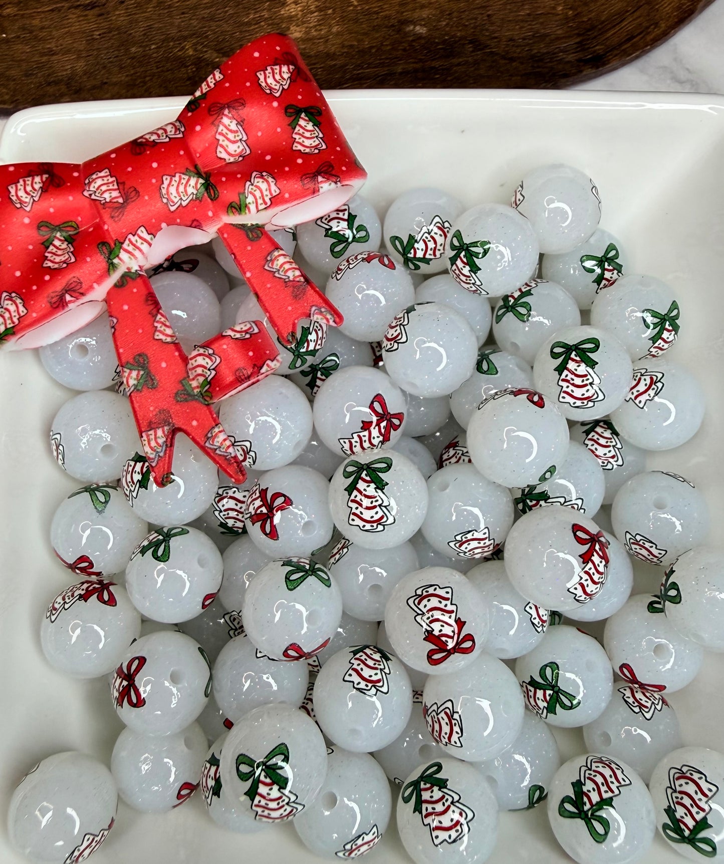 15mm Liquid Christmas Tree cake beads duo style (pack of 5) •Exclusive•