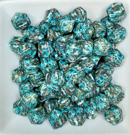 14mm Hexagons Western Swirl silicone beads (pack of 5)