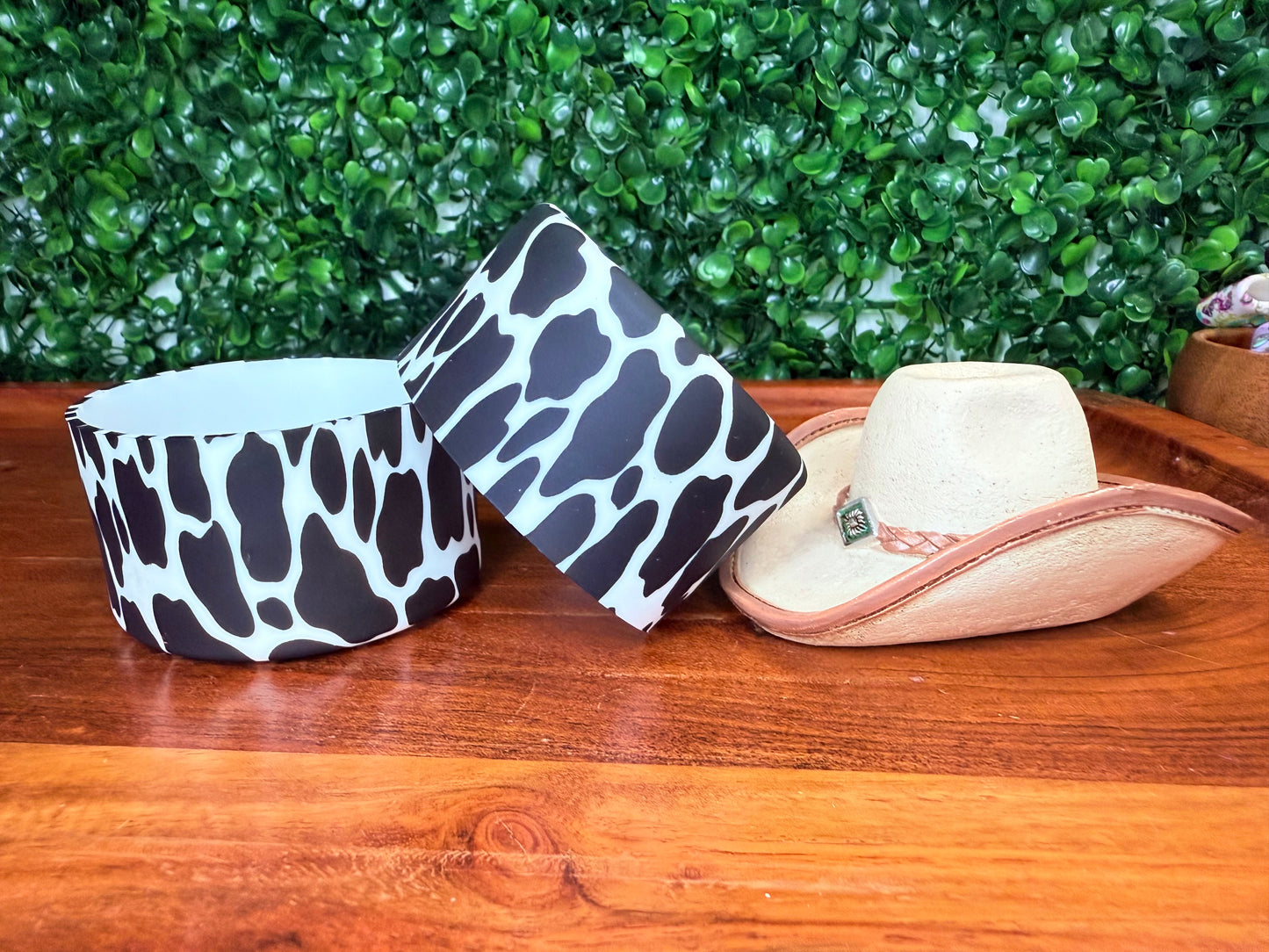 Cow print tumbler boot