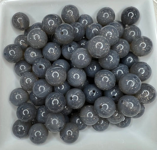 15mm Jelly black glitter silicone beads