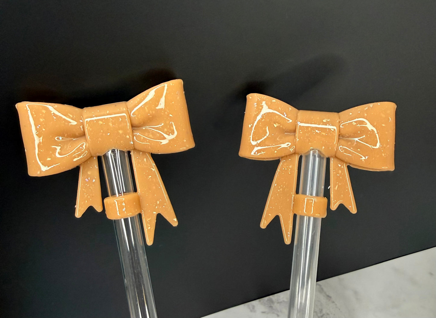 Brown glam glitter strawtopper bow