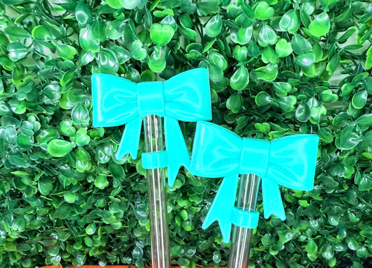 Bright turquoise opal strawtopper bow
