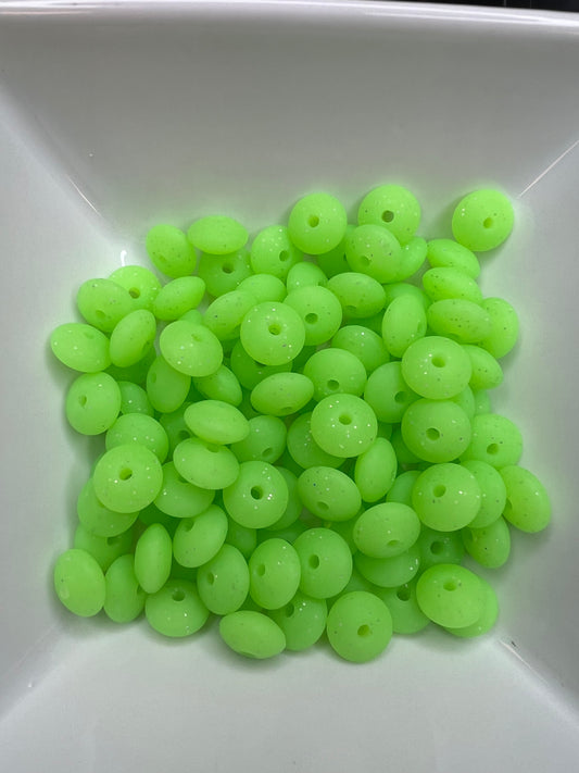 12mm sparkle neon green lentils