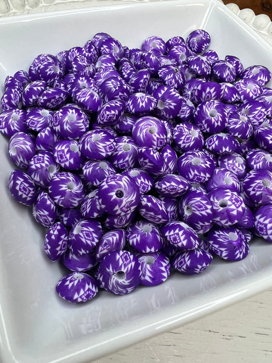 12mm Purple and white Aztec beads(pack of 5)