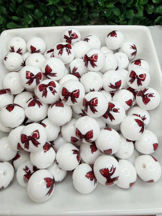 15mm Red Paisley bow printed beads (pack of 5)