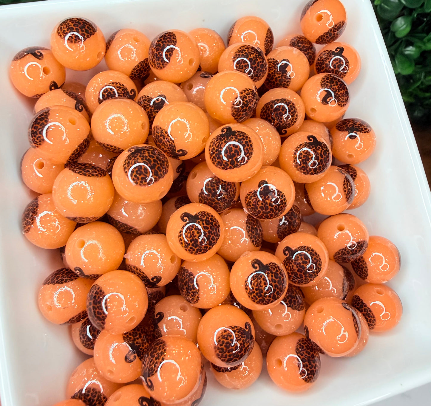 15mm Liquid Cheetah pumpkin Glitter Glam Orange silicone bead (pack of 5)