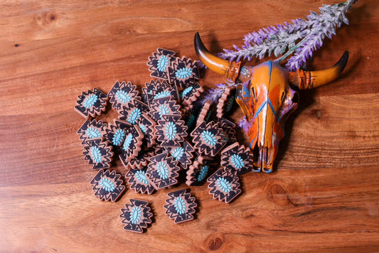 Brown & Aqua cowprint brooch