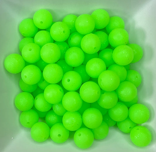 15mm Neon green sparkle beads