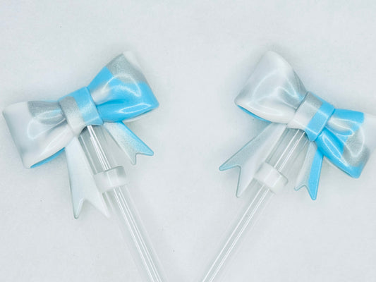 Blue marble strawtopper bow