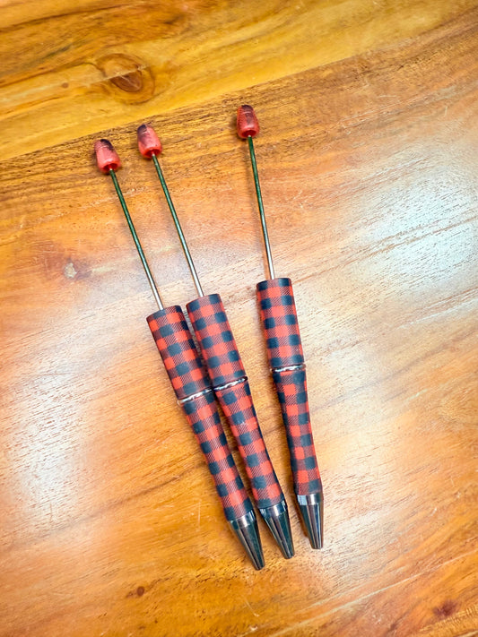 Red and black plaid beadable pen