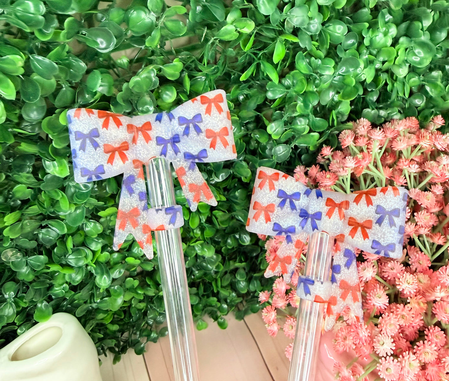 Red & blue glitter strawtopper bows •Exclusive•