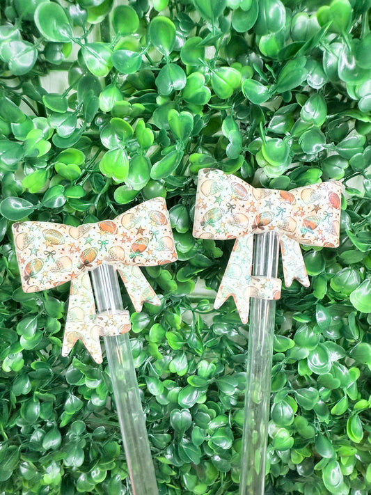 Opal Football print strawtopper bow