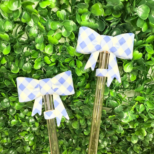 Baby blues plaid strawtopper bow