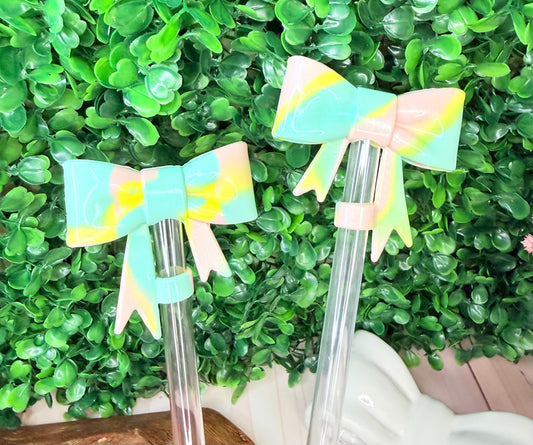 Opal Pastel swirl strawtopper bow