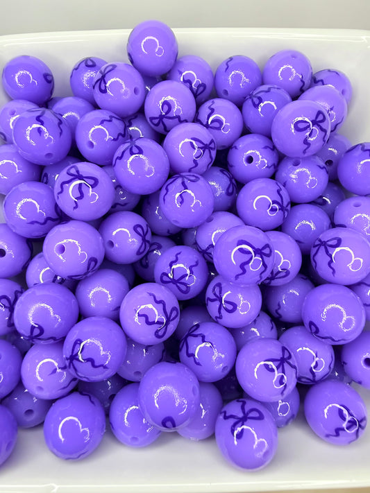 5mm Liquid Purple & lavender bow printed beads •Exclusive• (pack of 5)