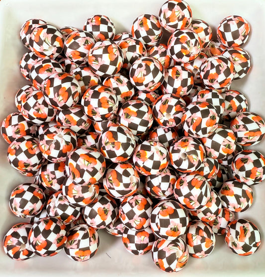 15mm Cherry & Checkered printed beads (pack of 5) •Custom•