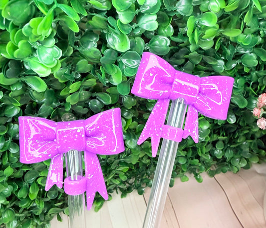 Liquid Glam glitter PURPLE silicone strawtopper bow