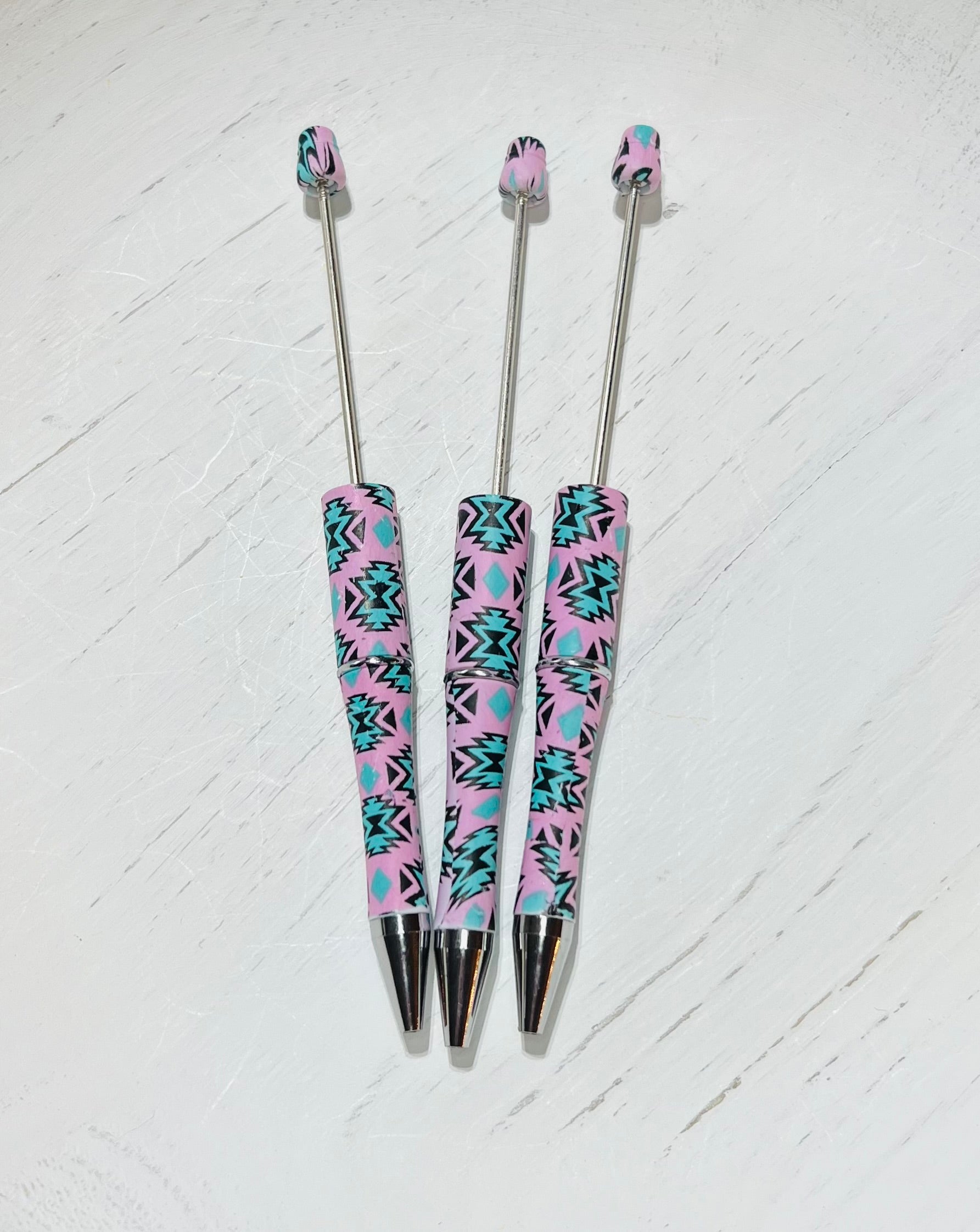 Aztec Pattern Pen Pink & Teal Aztec beadable pens – Fire and Hyde Bead Supply