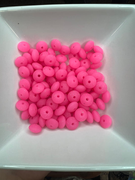 12mm Sparkle Neon pink lentil