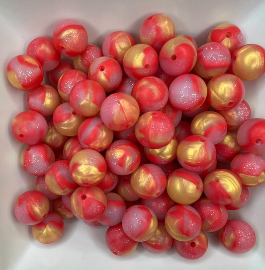 15mm red and gold sparkle beads