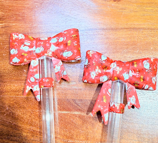 Snowman, teddy and Santa strawtopper bow