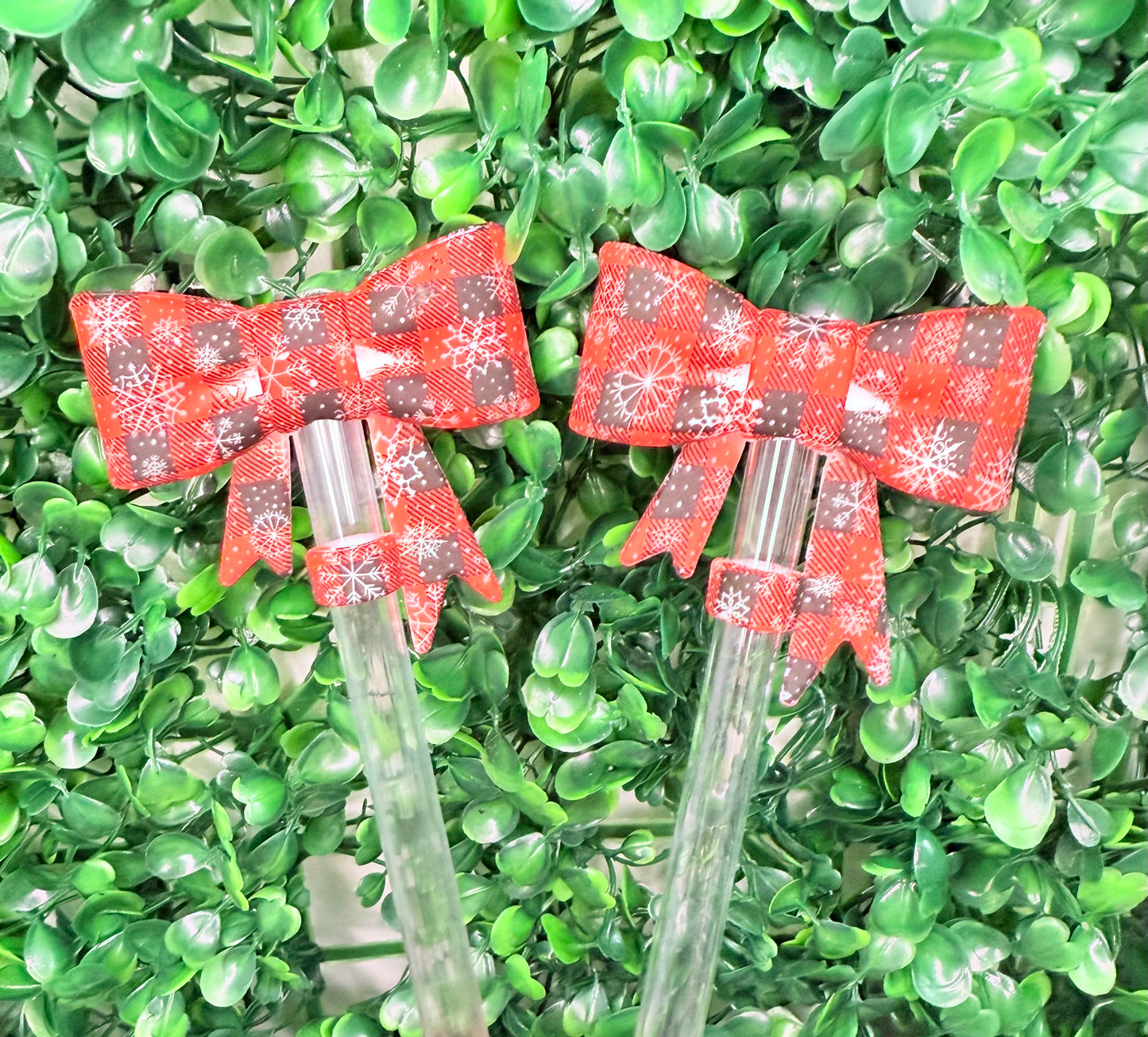 Plaid snowflake strawtopper bows