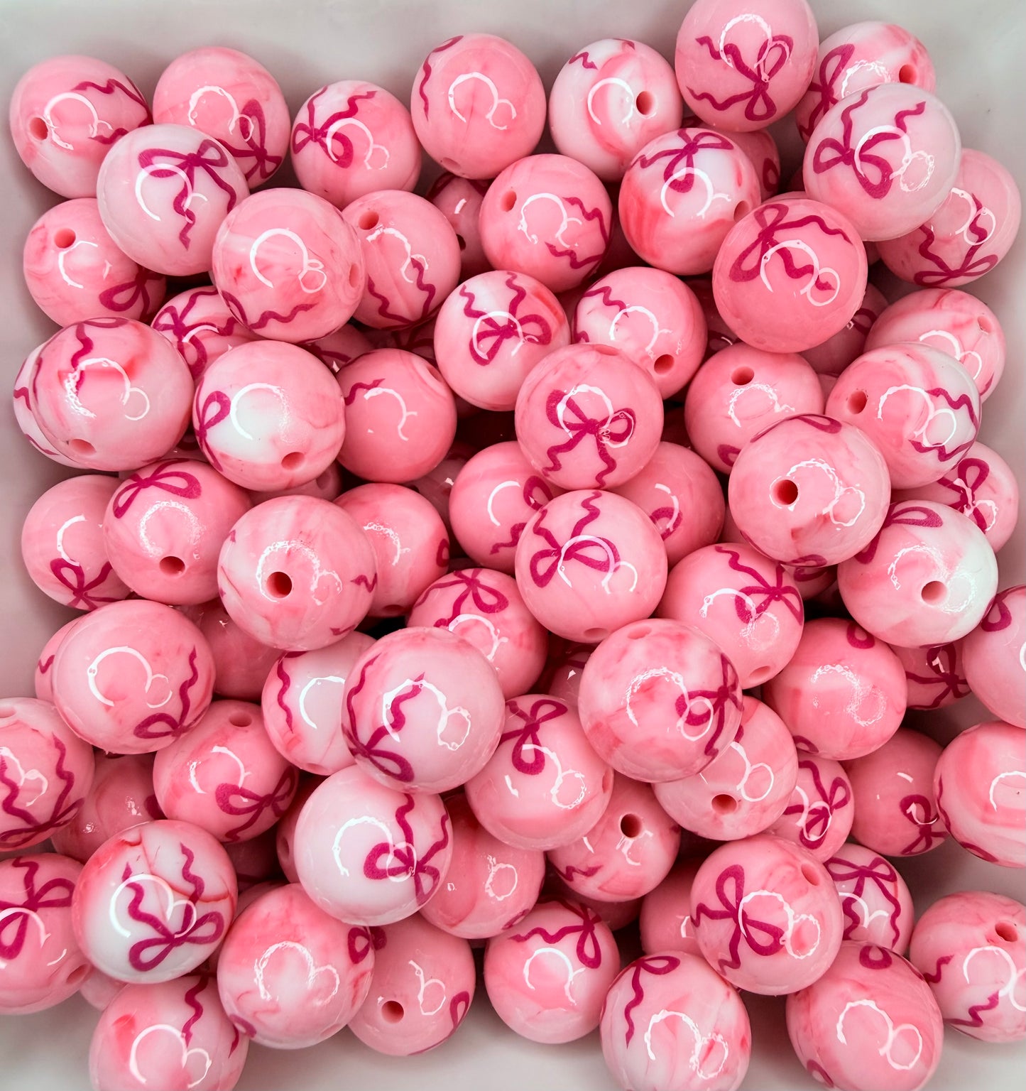 5mm Liquid Pink Swirl bow printed beads •Exclusive•
