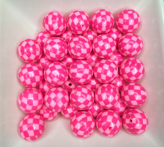 20mm pink checkered acrylic beads